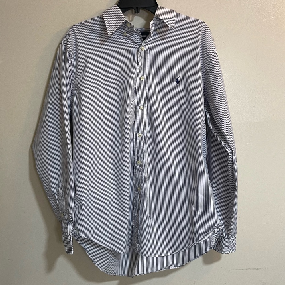 Mens Polo Ralph Lauren Dress Shirt 16 1/2, 35 35 Blue Stripes Cotton Button Up